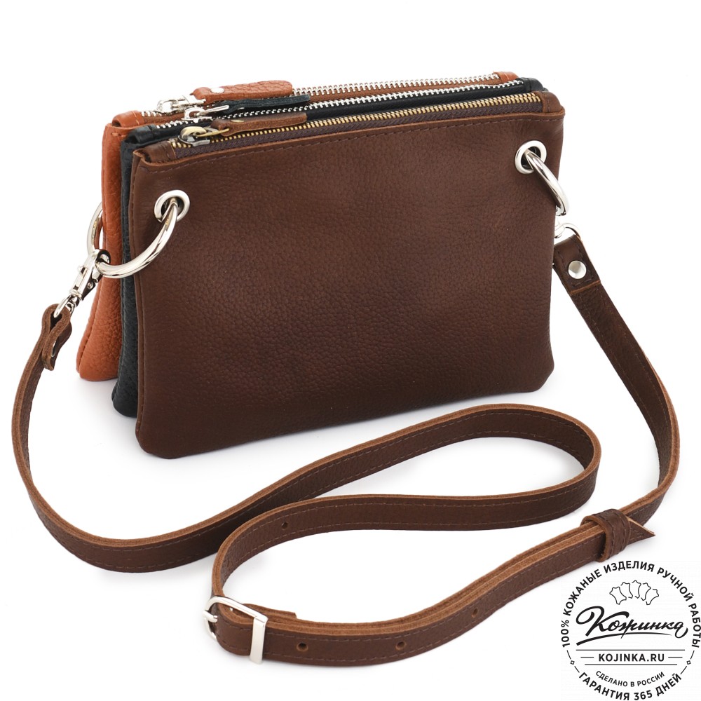 Женская кожаная сумка "Трио" (рыжий/коричневый/черный) 